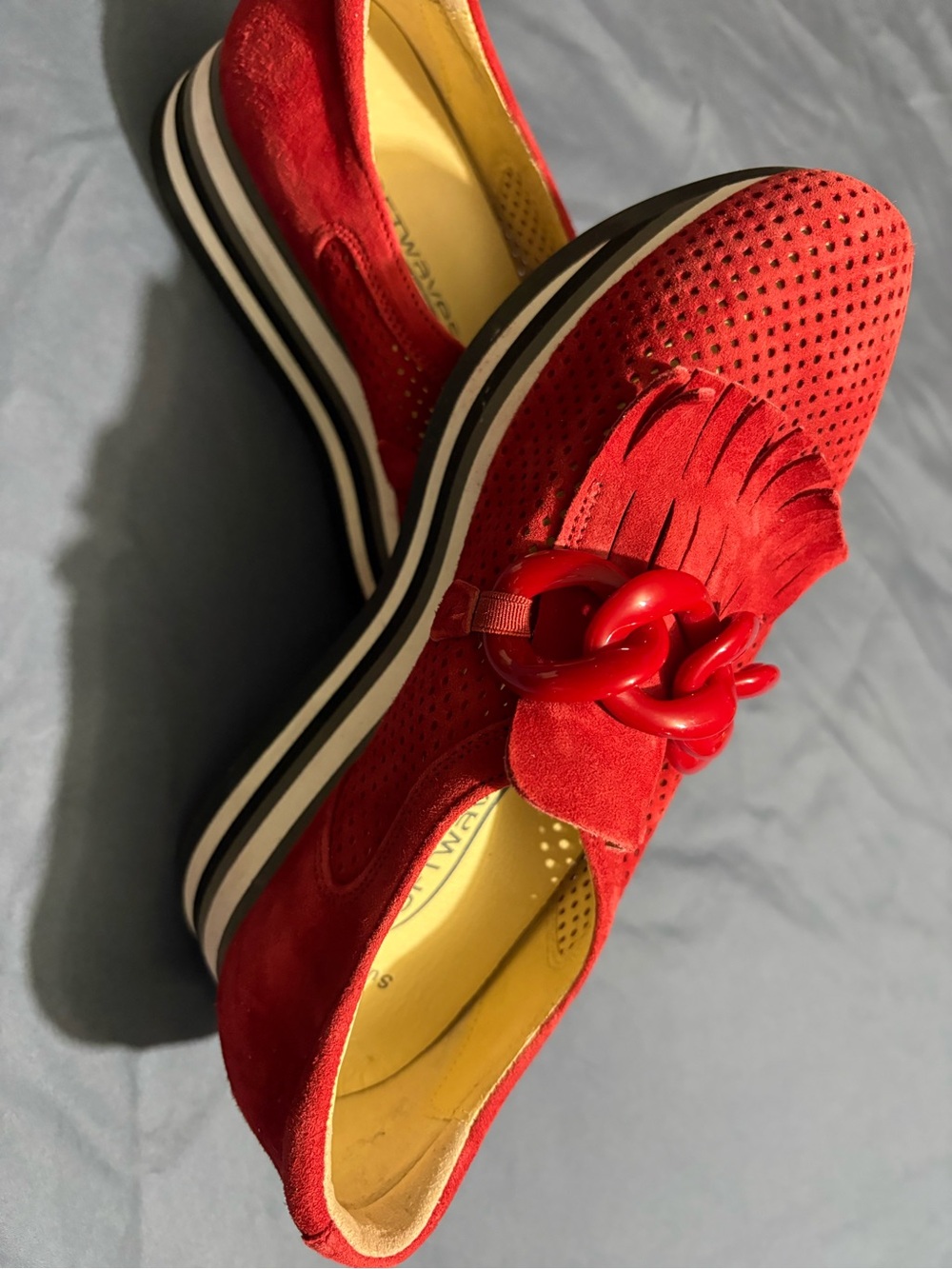 NWOT Softwaves Red Suede Slip-On Flats with Support. Size: 7, for women.
